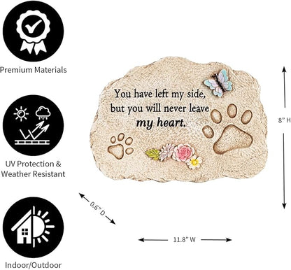 Evergreen Pet Memorial Stones | You Will Never Leave My Heart | 11.5 inches Wide | Remembrance Décor for Homes, Lawn and Garden Gift | Loss of Dog or Cat | Outdoor or Indoor
