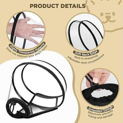 Dog Cone Collar for After Surgery,Transparent Dog Cones Alternative for Small Large Medium Size Dogs,Adjustable Depth Pet Recovery Collars,Elizabethan Collar for Dogs Stop Licking Wound(XL)