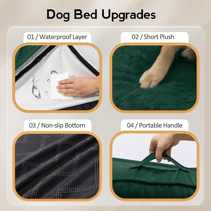 Large Dog Bed - XL Orthopedic Egg-Crate Memory Foam Dog Beds with Removable Washable Cover, Waterproof Pet Beds with Non-Slip Bottom, Dark Green