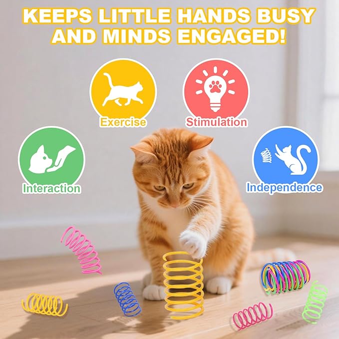 2-Pack Interactive Cat Toys Ball for indoor Cats＆Dog,Automatic Cat Toy with Smart Obstacle Avoidance & Bird Chirps ,Includes 4 Cat Spiral Spring,Cat Enrichment Toys for Indoor Cats(Red＆Yellow)