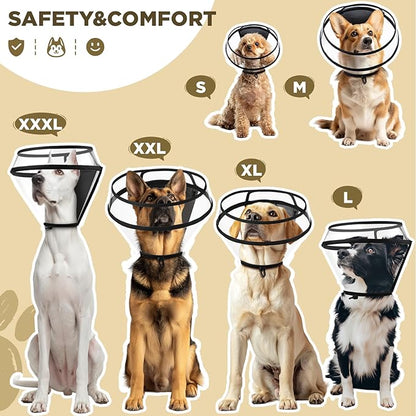 Dog Cone Collar for After Surgery,Transparent Dog Cones Alternative for Small Large Medium Size Dogs,Adjustable Depth Pet Recovery Collars,Elizabethan Collar for Dogs Stop Licking Wound(XL)