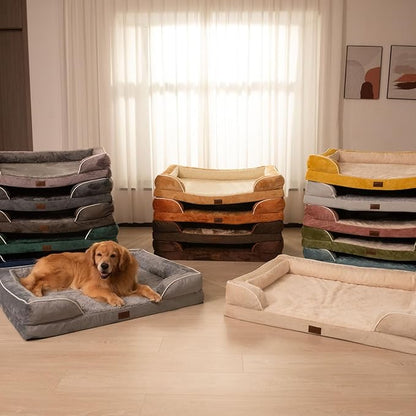 Comfort Expression Orthopedic Dog Bed for Extra Large Dogs 45x35 Inch, Waterproof Egg Crate Foam XL Pet Bed with Removable Bolsters, Dog Couch with Washable Cover & Non-Slip Bottom, Light Brown