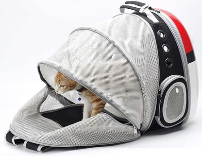Back Expandable Cat Backpack Carrier, Fit up to 12 lbs, Hard Shell Bubble Dome Window Pet Transport and Carry Bag for Kitten Cat Bunny Rabbit and Small Puppy