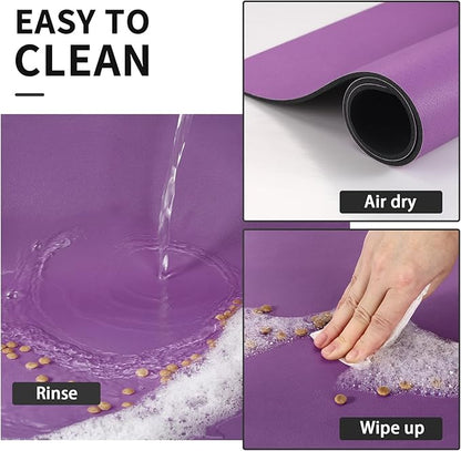 Dog Food Mat - Absorbent Cat Mat for Food and Water, No Stains Pet Feeding Bowl Mat, Easy to Clean Pet Placemats, Quick Dry Dog Water Dispenser Mat for Messy Drinkers | Paw Purple 18"x34"