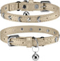 Leather Cat Collars for Boy Girl Cats with Bell and Safety Elastic Belt, Personalized Star and Moon Stud Adjustable Safe Buckle Collar for Kitty Small Big Cats Size 7-9 Inch, Gold