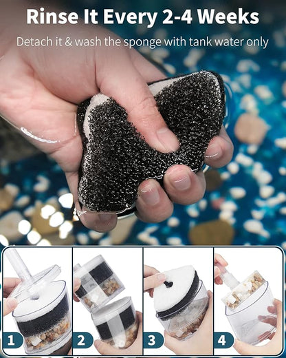 Pawfly Aquarium Corner Sponge Filter Quiet Small Fish Bio Foam Filter with Natural Stones Gravels and Ceramic Rings for Betta Fry Shrimp Fish Tanks up to 50 Gallons (Air Pump Not Included)
