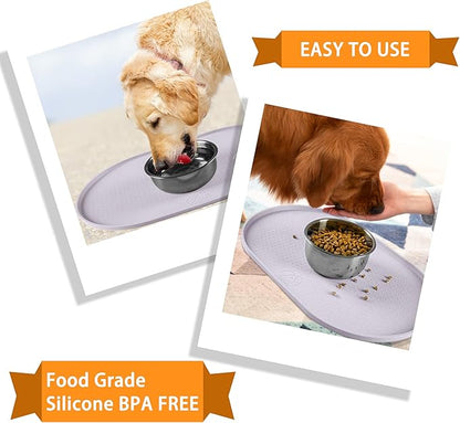 100% Waterproof 0.5" Raised Edge BPA Free Silicone Dog Food Mat, Pet Cat Feeding Mats Contain Spills Protects Floors, Placemats for Cats and Dogs Water Bowl Dishwasher.(Large/XL, Dove)