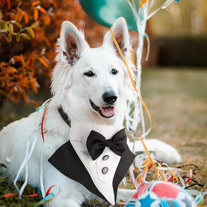 Segarty Formal Dog Tuxedo Bandana Dog Wedding Attire, Adjustable Collar with Bowtie, Pet Cats Tuxedo Bandana Necktie Collar for Medium Large Boy Pets Wedding Grooming Birthday Party Gift (L Black)
