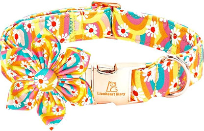 Lionheart glory Dog Collar with Flower, Sunflower Pattern Pet Collar Durable Cute Dog Flower Collars Summer Spring Female Pet Gift Adjustable Dog Collar for Medium Dogs
