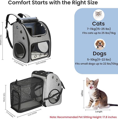 Expandable Pet Carrier Backpack for Cats, Dogs and Small Animals, Portable Pet Travel Carrier, Super Ventilated Design, Airline Approved, Ideal for Traveling/Hiking/Camping, Grey, XL