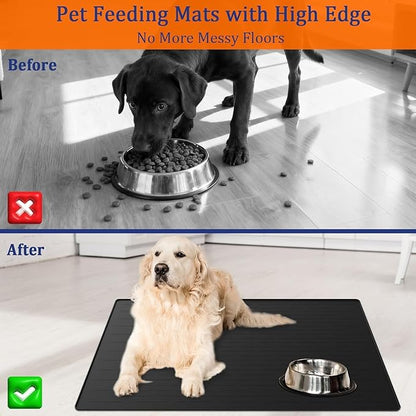 XXXXL Largest Pet Food Mat, 51.2"x25.6"(130cmx65cm) Silicone Dog Mats for Food and Water, Nonslip Pet Feeding Mats for Floors,Dog Cat Bowl Mat with Raised Edges, Light Gray