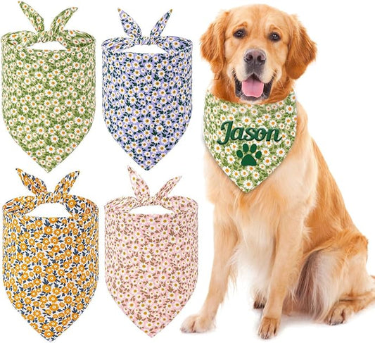 Personalized Dog Bandana with Embroidered Name, Custom Neckwear Dog Scarf Triangle Bibs Pet Accessories for Small Medium Large Dogs Cats Pets Birthday Gift