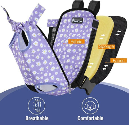 Pawaboo Pet Carrier Backpack, Adjustable Pet Front Cat Dog Carrier Backpack Purse Travel Bag, Legs Out, Easy-Fit for Traveling Hiking for Small Medium Dogs Cats Puppies, XL, Black & Purple Daisy