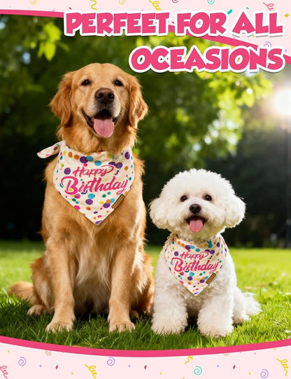 Luxury Double-Layer Dog Birthday Bandana – Handmade, Silk-Soft Polyester for All Dog Sizes | Birthday & Party Outfit | Gift-Ready Pet Accessory(Happy Birthday, Small)
