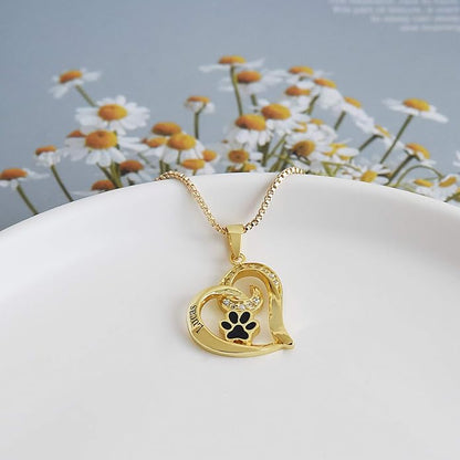 Personalized Cute Dog Cat Paw Name Necklace Forever Love Custom Heart Pendant Pet Name Necklace Gift for Pet Lovers