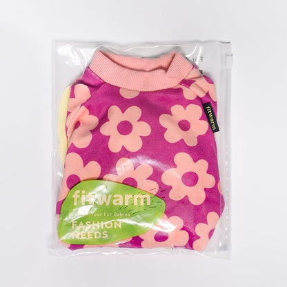 Fitwarm Flower Fleece Dog Pajamas, Warm Winter Dog Clothes for Small Dogs Girl, Cozy Pet Onesie with Feet, Pink, XL
