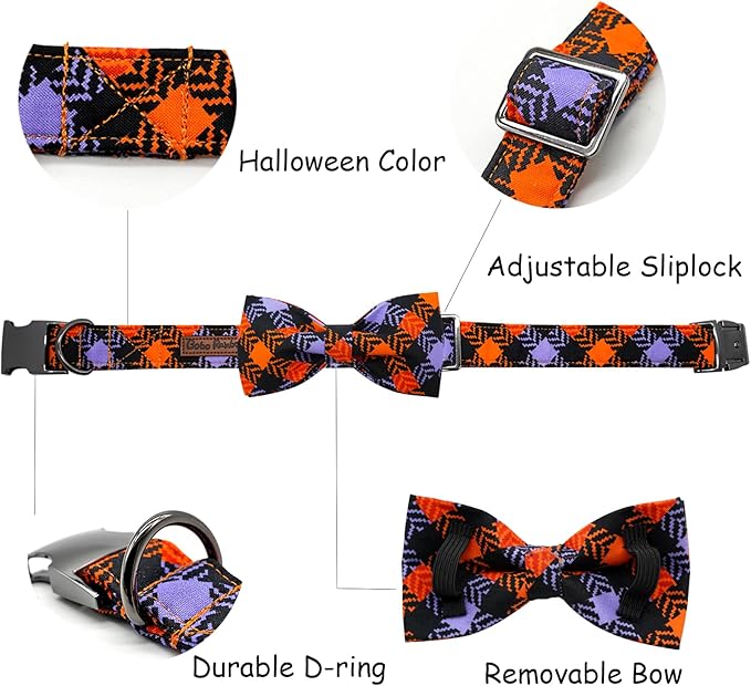 Halloween Dog Collar, Pet Collar Bow Plaid Dog Collars Girl Boy Holiday Pet Collar Gift Bow Collar Cute Soft Puppy Collar for X-Small Puppy