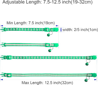 2 Pack Breakaway Cat Collars with Bells, Reflective Design and Claw Print Design, Safety Buckle, Adjustable 7.5-12.5 Inches for Kittens & Cats (Green)