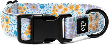 Lucy & Co. Among The Wildflowers Dog Collar - Durable Lightweight Designer Collar for Pets - Adjustable Metal Safety Buckle - Purple Floral - Large
