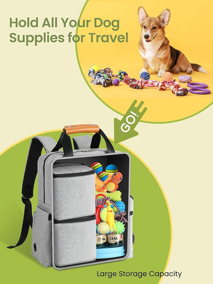 Dog Travel Bag All-in-One Set: DELOMO 25L Airline Approved Dog Travel Backpack with 2 Food Containers + 2 Collapsible Bowls + 1 Waterproof Mat for Weekend to Week-Long Pet Travel, Camping, Road Trips