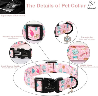 Christmas Dog Collar for Large Dogs - Cute Snowflake Print Pink Christmas Collars for Dogs, Soft Adjustable Winter Holiday Dog Collars with Quick Release Buckle L