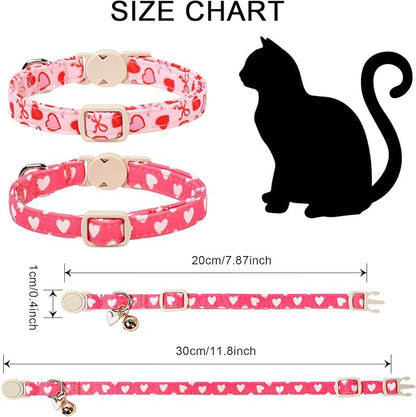 Valentine's Day Cat Collar,2 Pack Cat Collars Breakaway with Bell, DOGWONG Safety Buckle Cat Collar Blue Heart for Girl Boy Cats and Small Dogs，Adjustable 7-12 Inch,Pet Supplies Accessories