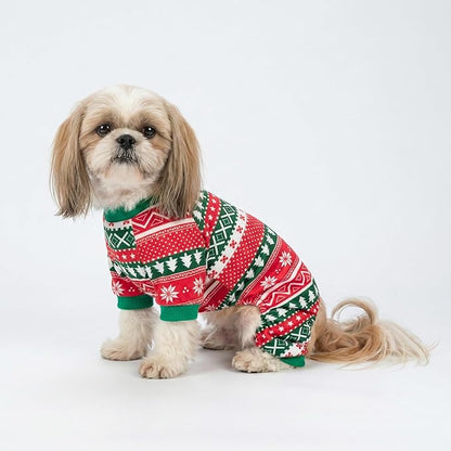 Fitwarm Dog Christmas Outfit, Holiday Pet Clothes for Small Dogs Boy Girl, Festive Pajamas with Feet, Puppy Onesie, Red, Green, Medium