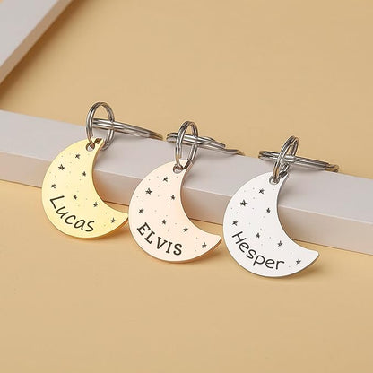 Anavia Small Size Dog Cat ID Tags, Small/XS Personalized Color Plated Stainless Steel Puppy Kitten Name Tags, Customized Engraved Nameplate Pet Collar Tag (Purple, Moon)
