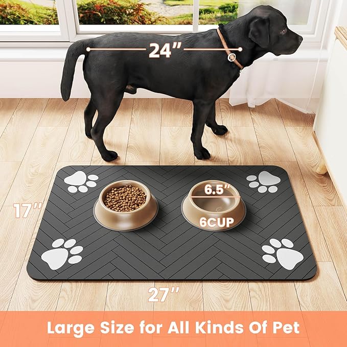 Pet Feeding Mat-Absorbent Pet Placemat for Food and Water Bowl, with Waterproof Rubber Backing, Quick Dry Water Dispenser Mat for Dog and Cat (24"x16", Navy Blue)