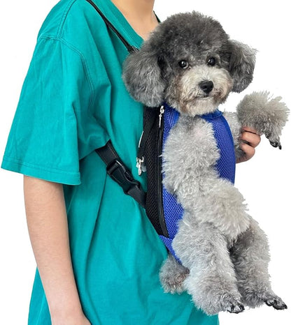 Pet Dog Carrier Backpack, Portable Breathable Mesh Chest Carrier, Polyester Woven Double Shoulder Pet Bag for Outdoor Adventures (SkyBlue, Small)