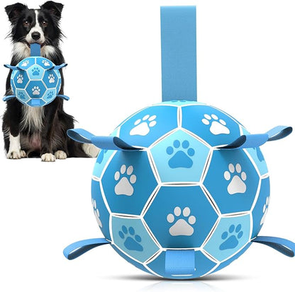 QDAN Dog Toy Balls, Premium Dog Soccer Ball with Straps, Outdoor Dog Toys, Pet Training Soccer for Medium Large (6 Inch)