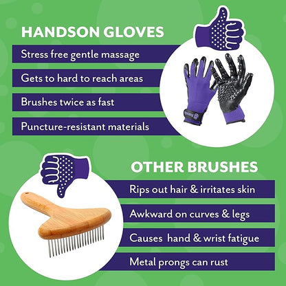 H HANDSON Pet Grooming Gloves - Patented #1 Ranked, Award Winning Shedding, Bathing, & Hair Remover Gloves - Gentle Brush for Cats, Dogs, and Horses (Black, Large)