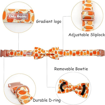 Dog Collars - Halloween Pumpkin Bowtie Dog Collar Gift Soft Bow Collar Pet Adjustable Metal Buckle Pet Collar for X-Small Dogs