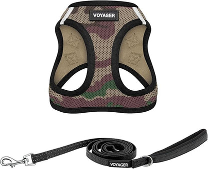 Best Pet Supplies Voyager Step-in Air All Weather Mesh Harness and Reflective Dog 5 ft Leash Combo with Neoprene Handle, for Small, Medium and Large Breed Puppies - Army Base, XL