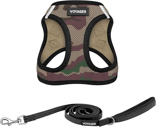 Best Pet Supplies Voyager Step-in Air All Weather Mesh Harness and Reflective Dog 5 ft Leash Combo with Neoprene Handle, for Small, Medium and Large Breed Puppies - Army Base, XL