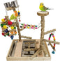 PINVNBY Bird Playground Natural Wood Parrot Perch Stand Bird Play Gym Colorful Ladder Swing Chewing Toys with Metal Tray and 2 Stainless Steel Cups Cage Accessories for Conure Cockatiel Parakeet