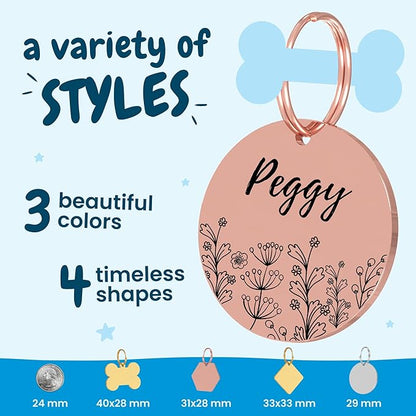 PawFurEver Custom Engraved Pet ID Tag – Personalized Dog Name Tag for Dogs and Cats, Stainless Steel Collar Accessory with Cute Designs for pet Name Tags (Circle, Gold)