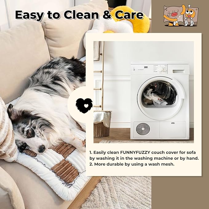 FUNNY FUZZY Pet Couch Covers for Sofa, Couch Covers for Dogs Washable Dog Couch Cover Protector Cream-Colored Furniture Sofa Covers for Dog Handmade Pure Cotton Pet Bed Mat (Brown, 23.6"×63")