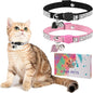 Rhinestone Cat Collar Breakaway with Bell, Diamond Cat Collar with Safety Buckle Quick Release for Girl Boy Small Kitten Pets Puppy,Cute Soft Female Male Cat Collars, Color Pink & Black 7-9"