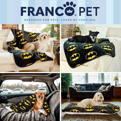 Franco Pet Batman DC Comics Bat Shield Logo Super Soft Cozy Waterproof Sherpa-Backed Blanket Throw for Medium Dogs, Couch/Bed/Car, 40x50 (Officially Licensed Product)