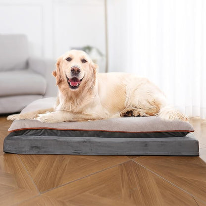 Amazon Basics Washable Dog Bed with Cooling Gel Memory Foam, Pressure-Relief Support for Dogs up to 120lbs, Non-Slip Bottom, Removable Cover, Giant Sized (48" x 36"), Grey