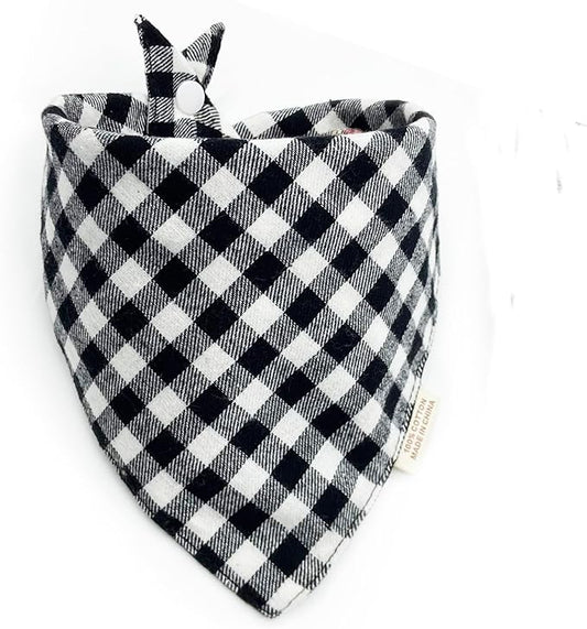 Christmas Plaid Dog Bandana with Button, Fall Dual Layer Scarf Soft Cotton Triangle Bib Girls and Boys Kerchief Adjustable Accessories for Small Medium Large Extra Large Dog Puppy Pet Cat