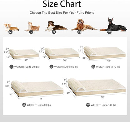 Orthopedic Dog Bed Medium Size Dog with Pillow 30''X20'', Waterproof Soft Comfortable Egg Crate Foam Pet Crate Beds Mat with Removable Washable Cover and Non-Slip Bottom, Cream