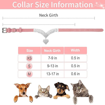 EXPAWLORER Cute Dog Necklace - Rhinestone Dog Collar, Soft Velvet Collar for Girl Boy Cats Dogs, Sparkling Pet Neck Decoration, Adjustable Pet Collar for Puppies Cats Small Medium Dogs, Pink M
