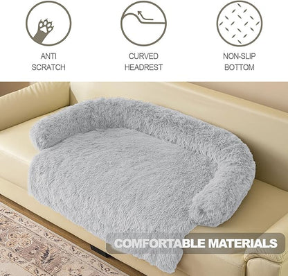 Calming Dogs/Cats Bed Mats, Dog Pad Washable Removable Couch Cover, Plush Long Fur Mat for Pets, Waterproof Lining, Perfect for Small, Medium and Large Dogs and Cats (Light Gray, 34"x30")