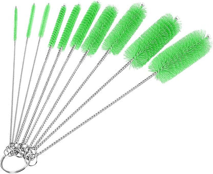 CiaraQ Bottle Cleaning Brushes, 8 Inch Nylon Tube Brush Set, Cleaner for Narrow Neck Bottles Cups with Hook, Set of 10pcs.