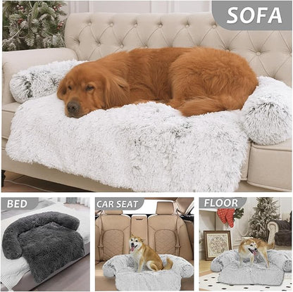 Calming Dogs/Cats Bed Mats, Dog Pad Washable Removable Couch Cover, Plush Long Fur Mat for Pets, Waterproof Lining, Perfect for Small, Medium and Large Dogs and Cats (Light Gray, 59"x39")