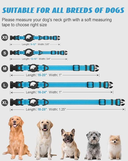 Joytale Airtag Dog Collar, Reflective Pet Collar with Waterproof AirTag Holder, Dual D-Rings, Soft Padded Adjustable for Extra Large Dogs, SkyBlue, XL