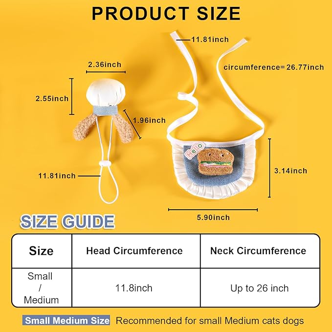 HOWWFALY Cat Halloween Costumes Pet Chef Hat &Hamburger Bib Costume Set, Funny Holiday Cooking Outfit for Small Medium Cats Pets