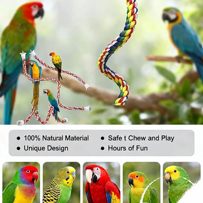 Bird Rope Perches, Parrot Toys, Bungee Rope Perches for Parrots, Cockatiels, Parakeets, Budgie Cages Comfy Birds (Metal Nut) - 36.02 inches
